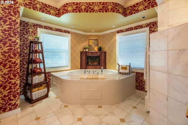 bathroom featuring tile patterned flooring and crown molding