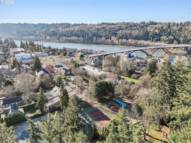 7926 SE 6th Ave Unit 4, Portland, OR 97202 - aerial view of property and surrounding area with a notable bridge, a forest, and a large body of water