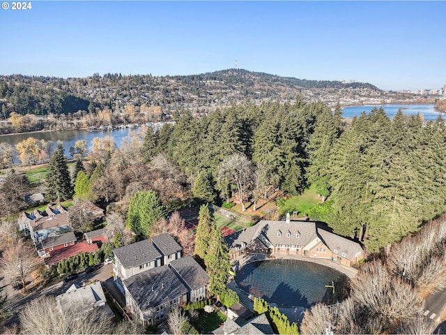 aerial view with a water view