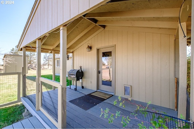 deck featuring grilling area