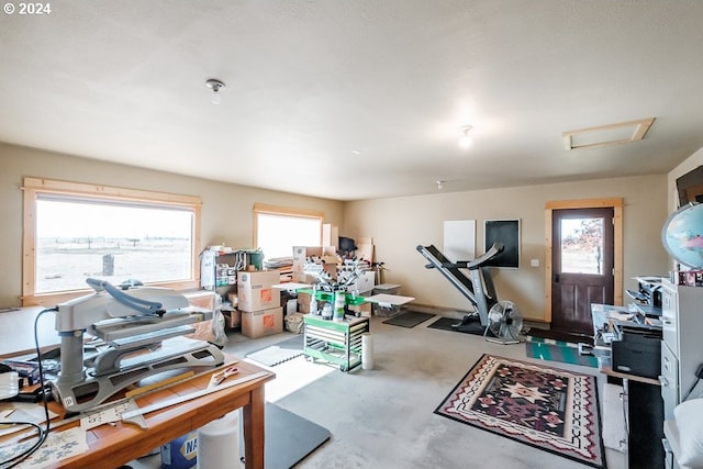 interior space with attic access and a wealth of natural light