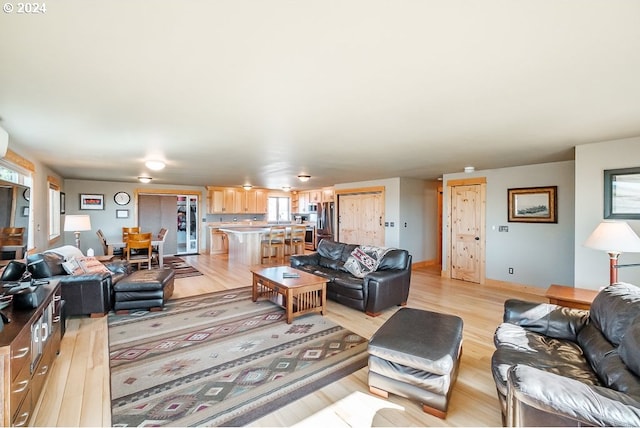 living room featuring baseboards and light wood-style floors