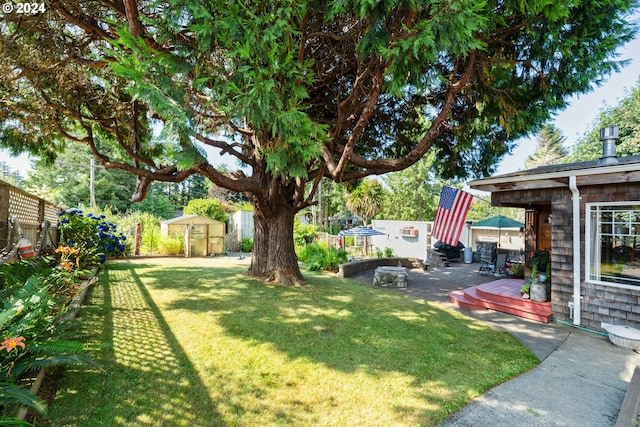 view of yard with a shed