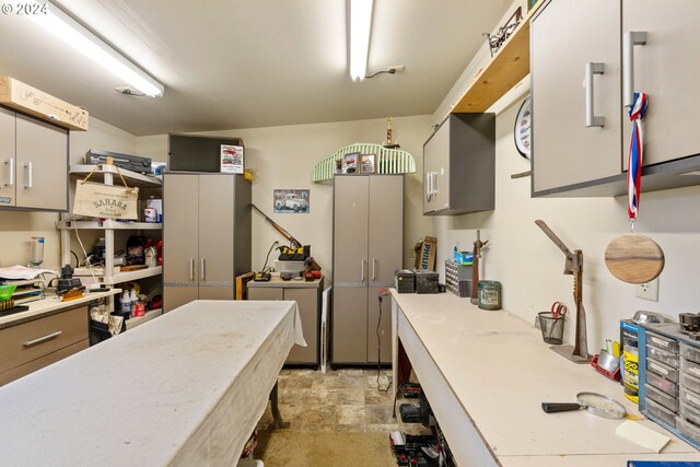 kitchen with light tile patterned flooring