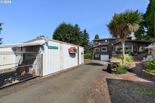 exterior space with a garage