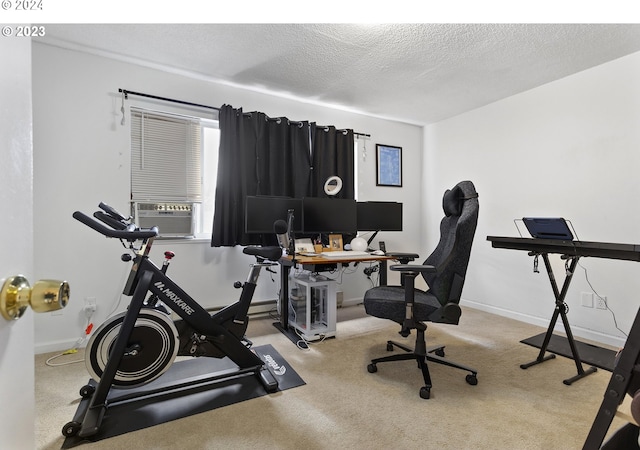 workout room featuring a textured ceiling