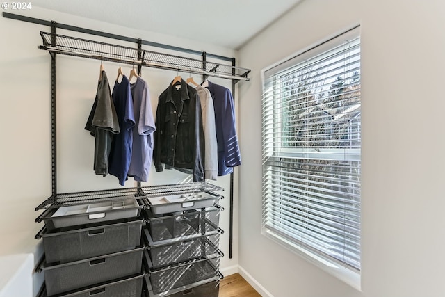 spacious closet featuring hardwood / wood-style floors