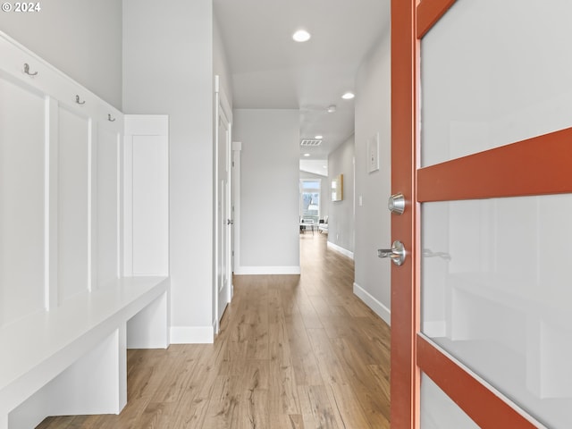 mudroom featuring light hardwood / wood-style flooring