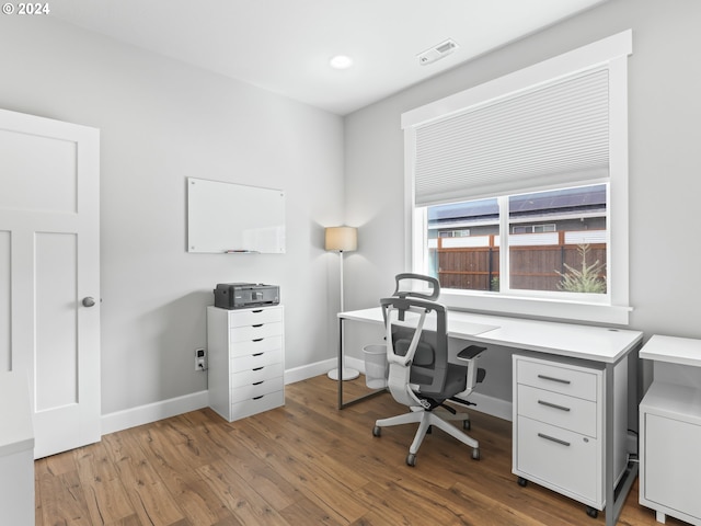 office space featuring wood-type flooring