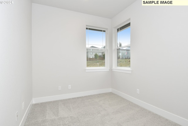 unfurnished room featuring light colored carpet