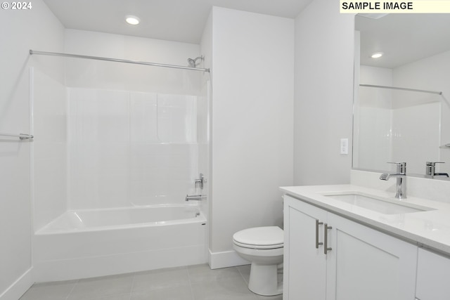 full bathroom with tile patterned flooring, tub / shower combination, vanity, and toilet