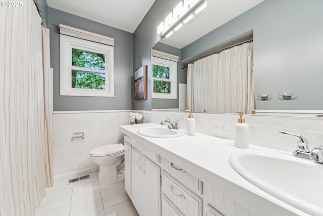 2585 Dellwood Dr, Lake Oswego, OR 97034 - bathroom featuring tile patterned flooring, a sink, wainscoting, and toilet