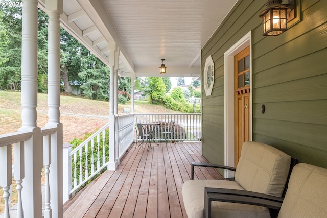 wooden terrace with covered porch