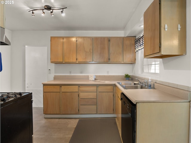 430 SE Elliott Ave, Gresham, OR 97080 - kitchen featuring light countertops, a sink, black appliances, and wall chimney range hood