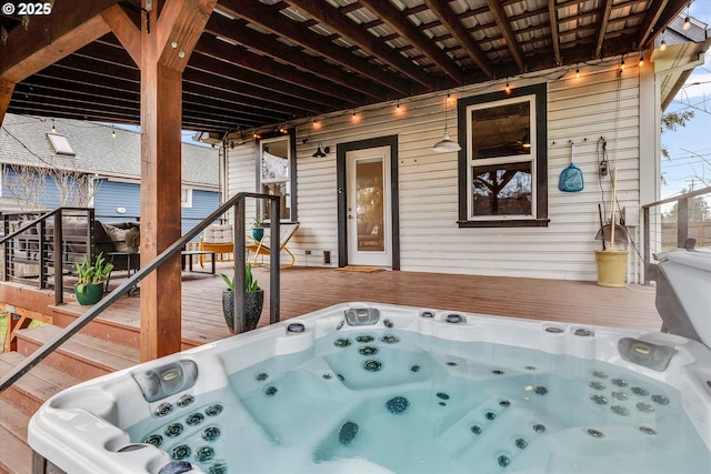 wooden terrace with hot tub deck surround