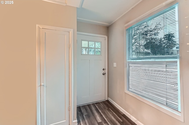 doorway featuring dark hardwood / wood-style floors