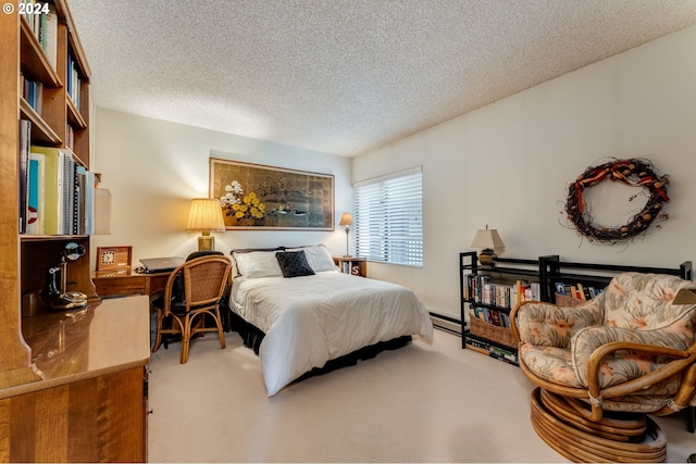 carpeted bedroom featuring a textured ceiling and baseboard heating