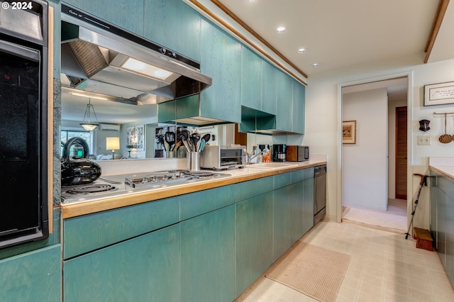 kitchen with sink, stainless steel gas cooktop, dishwasher, wall oven, and range hood