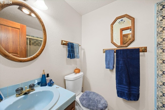 bathroom with sink, a textured ceiling, and toilet