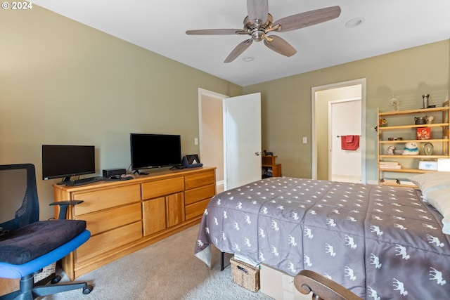 bedroom featuring carpet flooring and ceiling fan