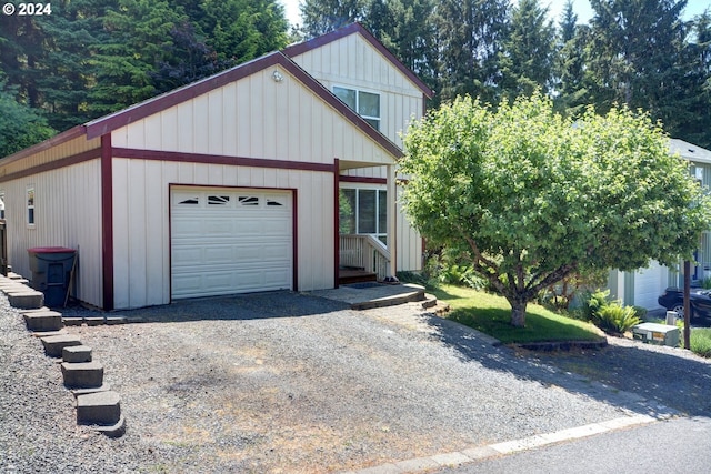 exterior space with a garage