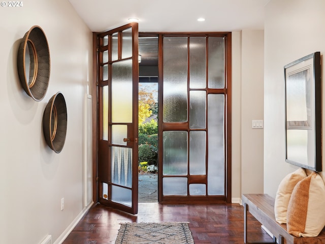 foyer entrance featuring dark wood-type flooring