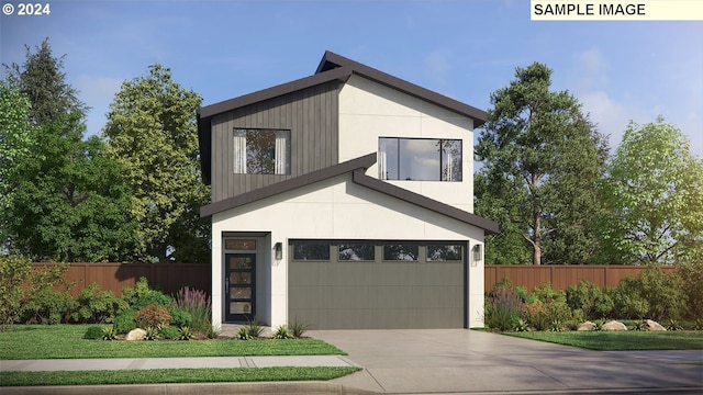 modern home featuring a garage