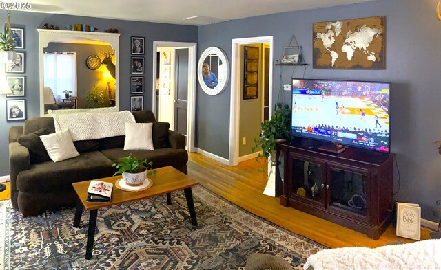 living room with hardwood / wood-style flooring