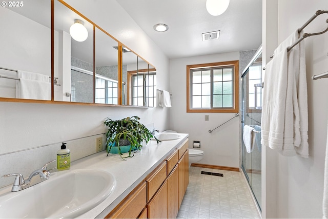 970 Kalmia St, Junction City, OR 97448 - full bathroom with double vanity, a shower stall, and tile patterned floors
