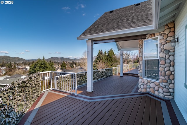 deck with a mountain view