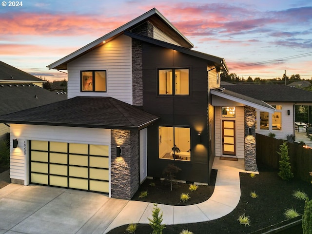 contemporary home with a garage