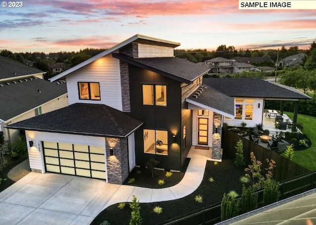 contemporary home featuring a garage