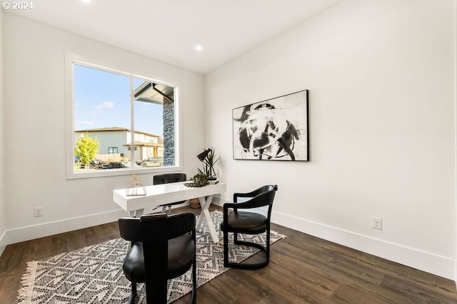 office area with dark hardwood / wood-style flooring