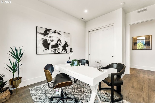 office area with dark wood-type flooring