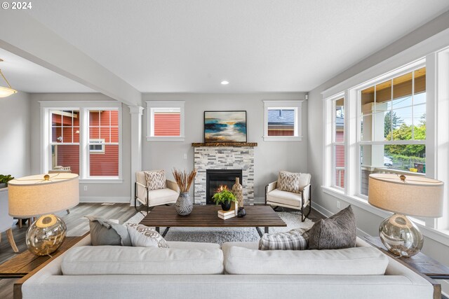 living room with hardwood / wood-style flooring