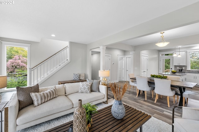 living room featuring light hardwood / wood-style flooring