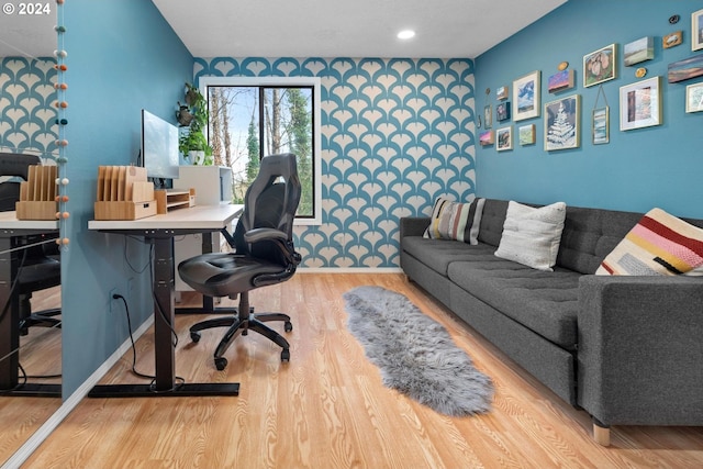 home office featuring light hardwood / wood-style flooring