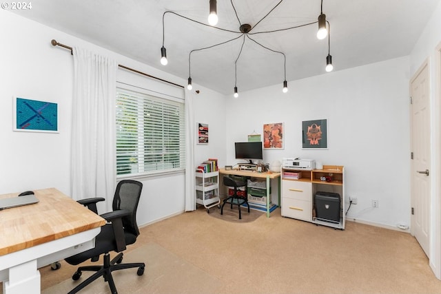 home office featuring light carpet