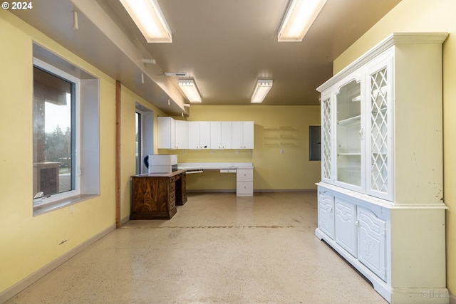 kitchen with white cabinetry and electric panel