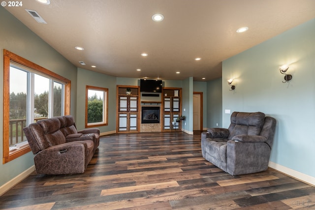 living room featuring dark hardwood / wood-style floors