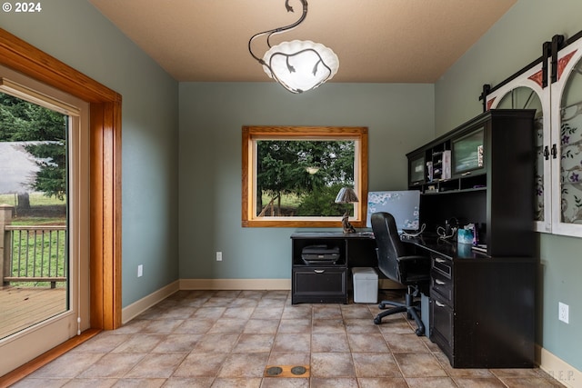 view of tiled home office