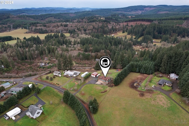 birds eye view of property featuring a mountain view