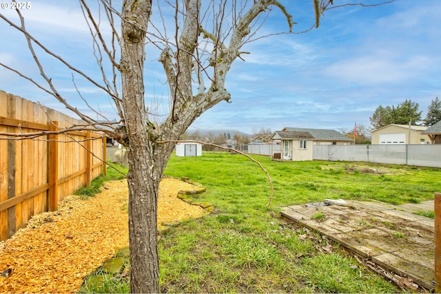 view of yard with a storage shed