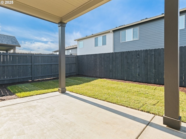 view of yard featuring a patio and a fenced backyard