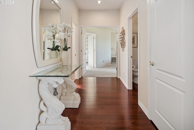 hall with dark hardwood / wood-style flooring