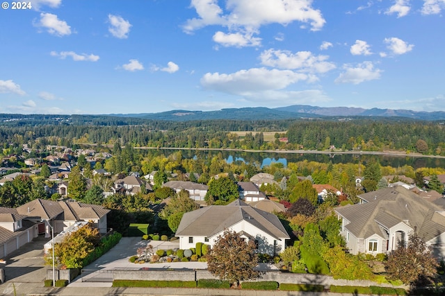 aerial view with a water and mountain view