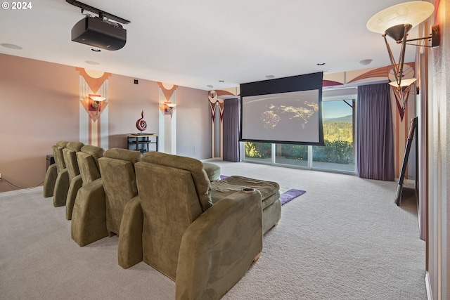 cinema room with light carpet