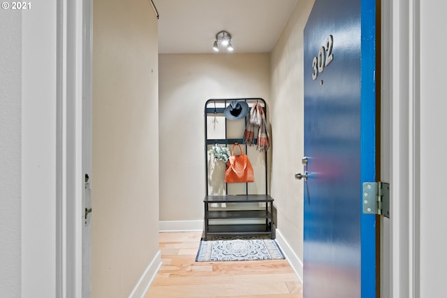 doorway to outside with wood-type flooring