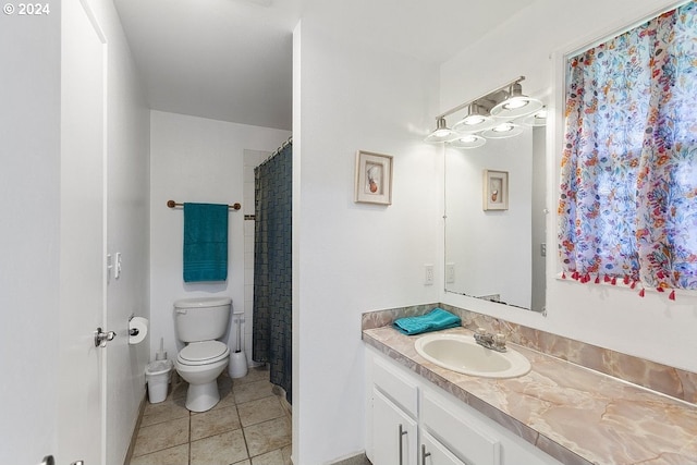 bathroom featuring tile patterned flooring, vanity, and toilet