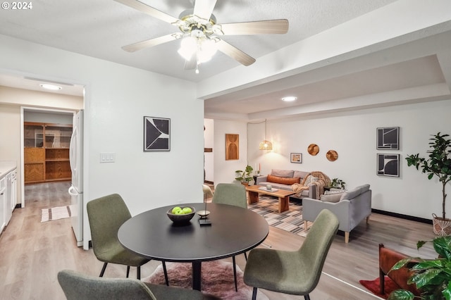 dining room featuring ceiling fan and light hardwood / wood-style floors